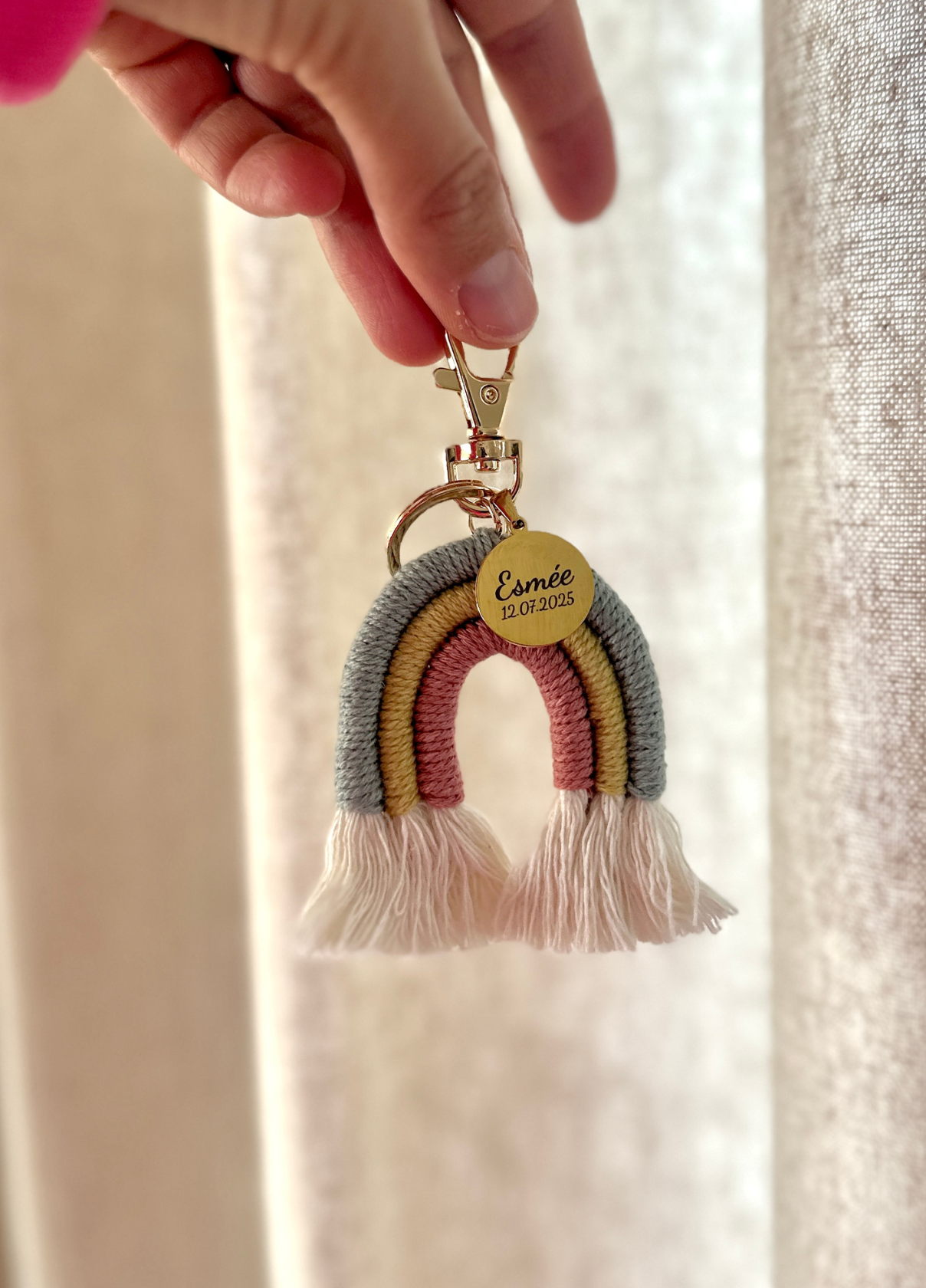 Porte-Bola de Grossesse Personnalisé | Arc-en-ciel Bleu-Beige-Rose