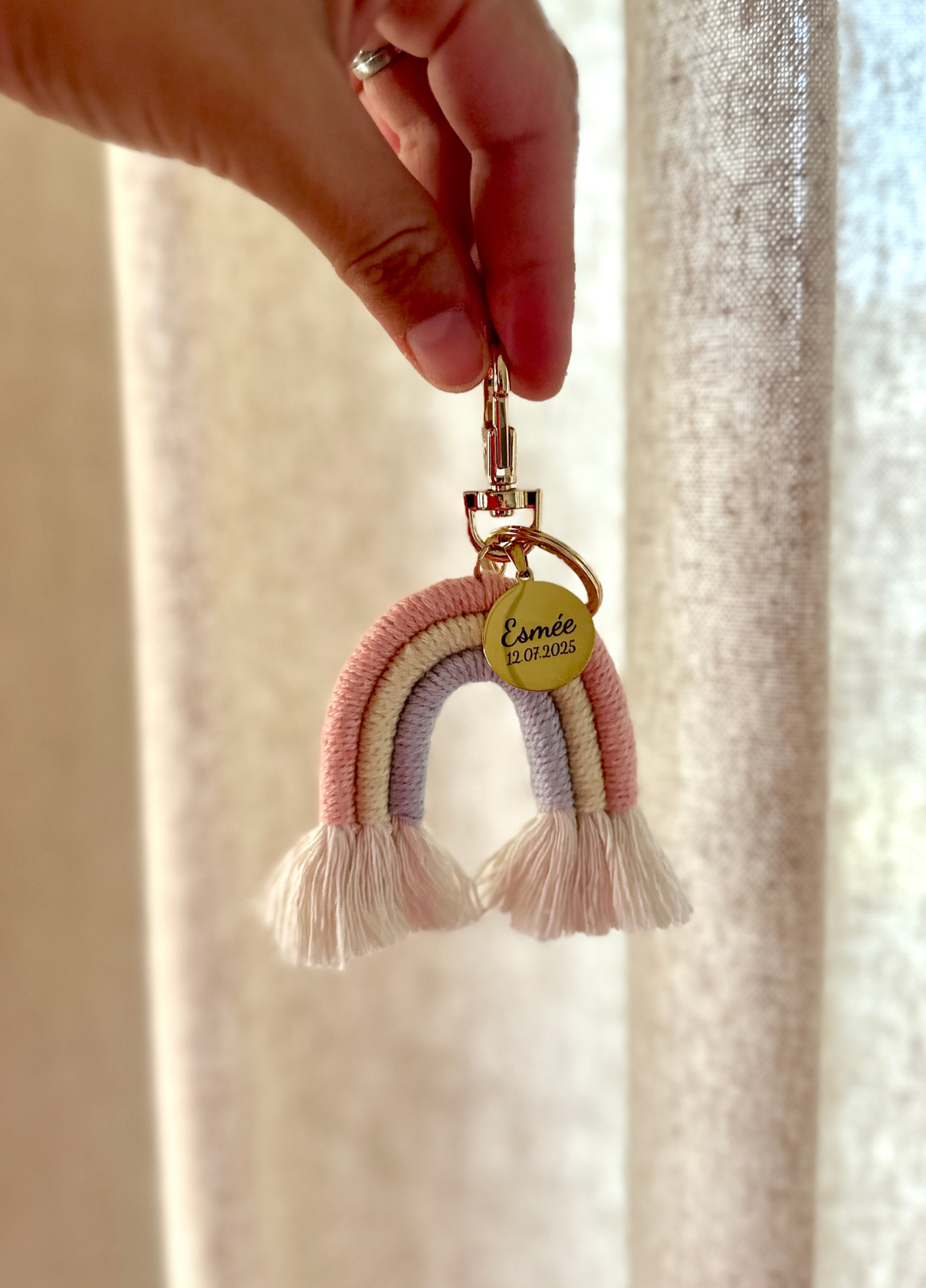 Porte-Bola de Grossesse Personnalisé | Arc-en-ciel Rose-Beige-Bleu