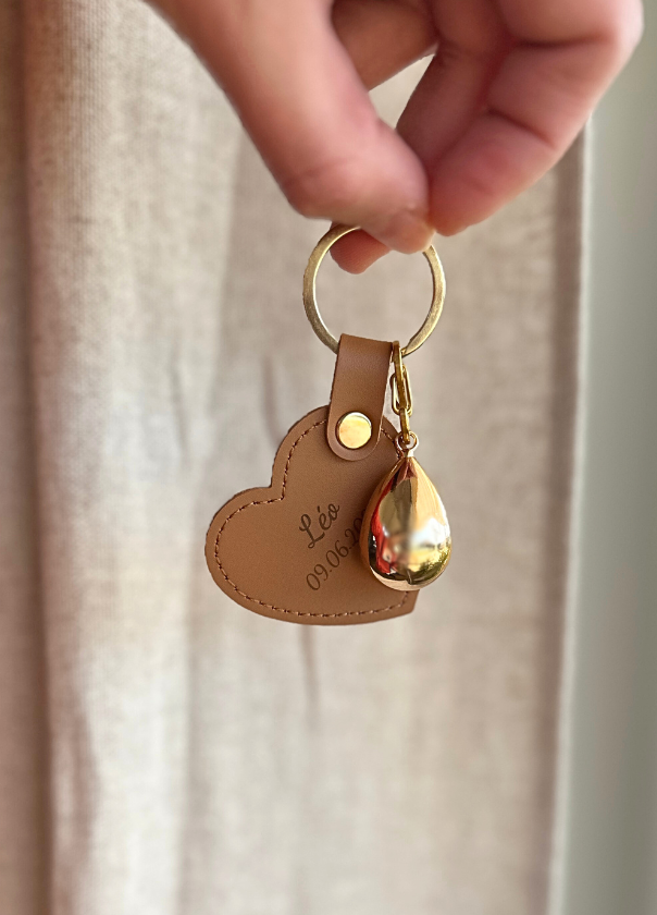 Porte-Bola de Grossesse Personnalisé | Coeur Cuir Marron