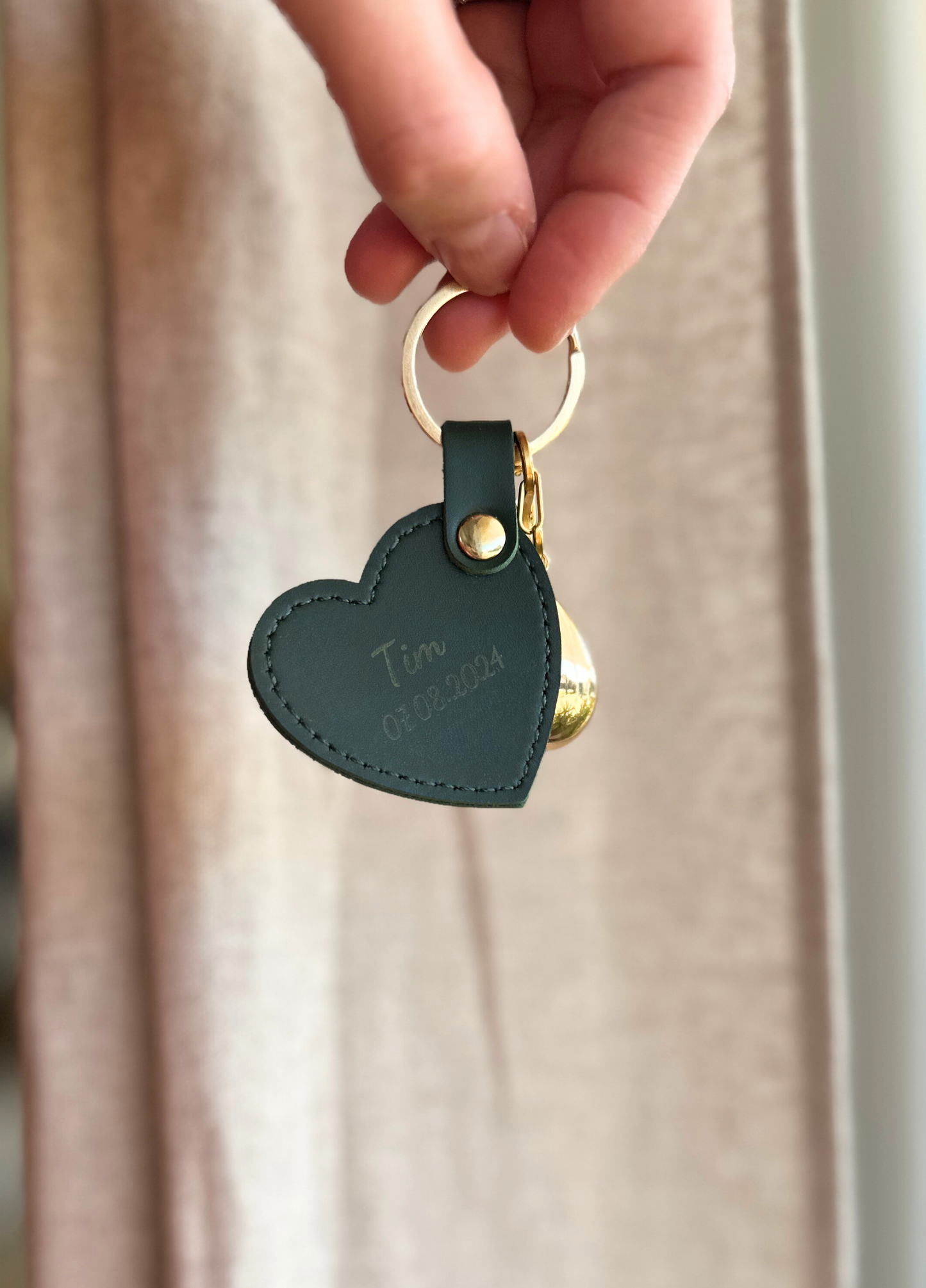 Porte-Bola de Grossesse Personnalisé | Coeur Cuir Vert Sapin