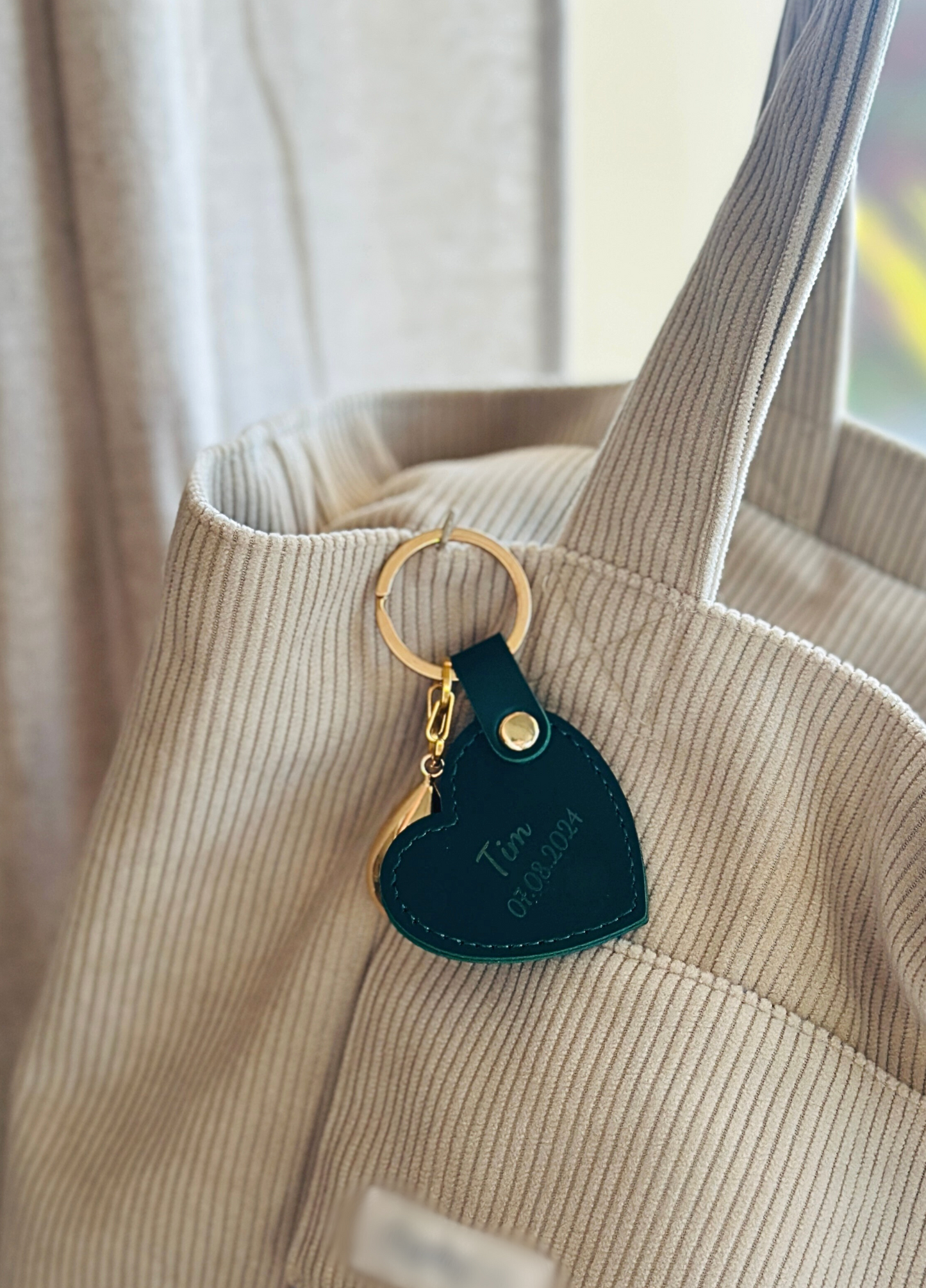 Porte-Bola de Grossesse Personnalisé | Coeur Cuir Vert Sapin