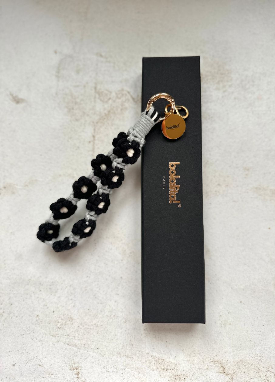 Porte-Bola de Grossesse Personnalisé | Macramé Fleur Noir