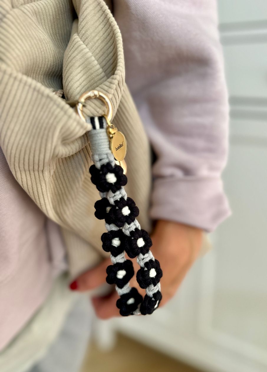 Porte-Bola de Grossesse Personnalisé | Macramé Fleur Noir