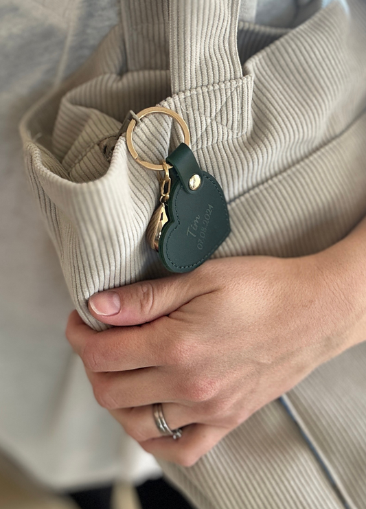 Porte-Bola de Grossesse Personnalisé  | Coeur Cuir Vert Sapin