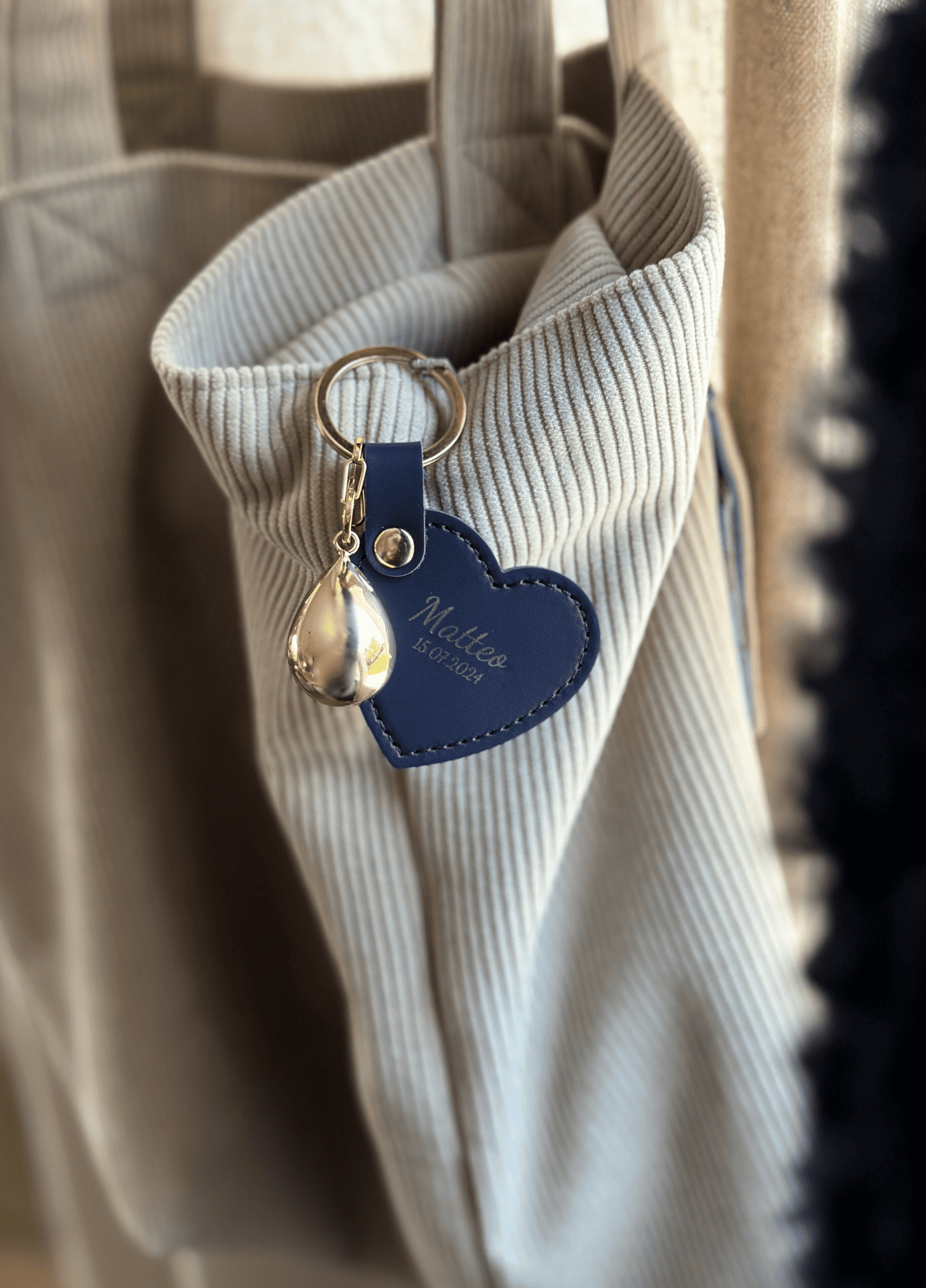 Porte-Bola de Grossesse Personnalisé  | Coeur Cuir Bleu