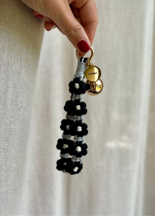 Porte-Bola de Grossesse Personnalisé  | Macramé Fleur Noir